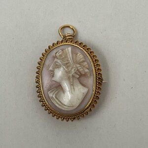 Vintage / Antique 14k Gold Cameo Brooch & Pendant with Folding Bale- 3.5 grams